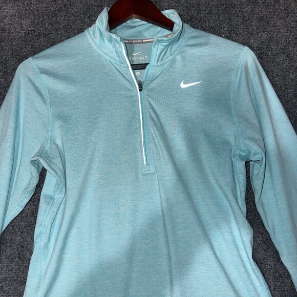 Nike Running Top Womens Small 1/4 Zip Dri Fit Blue Stretch Thumb Holes - Picture 6 of 11